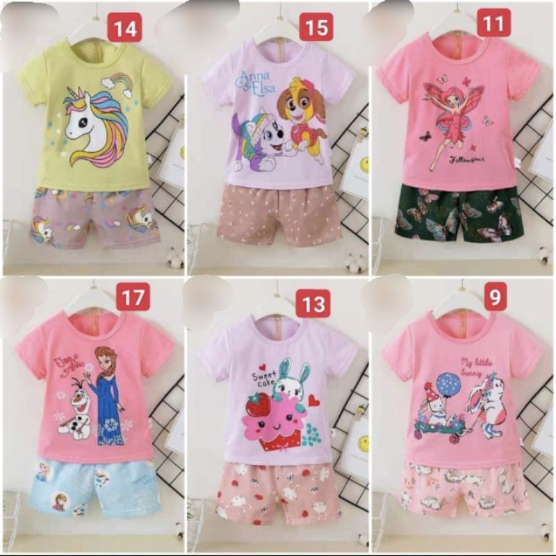 16-24 kg bộ cotton xuất hàn cộc tay quảng châu cho bé gái (chọn mẫu)
