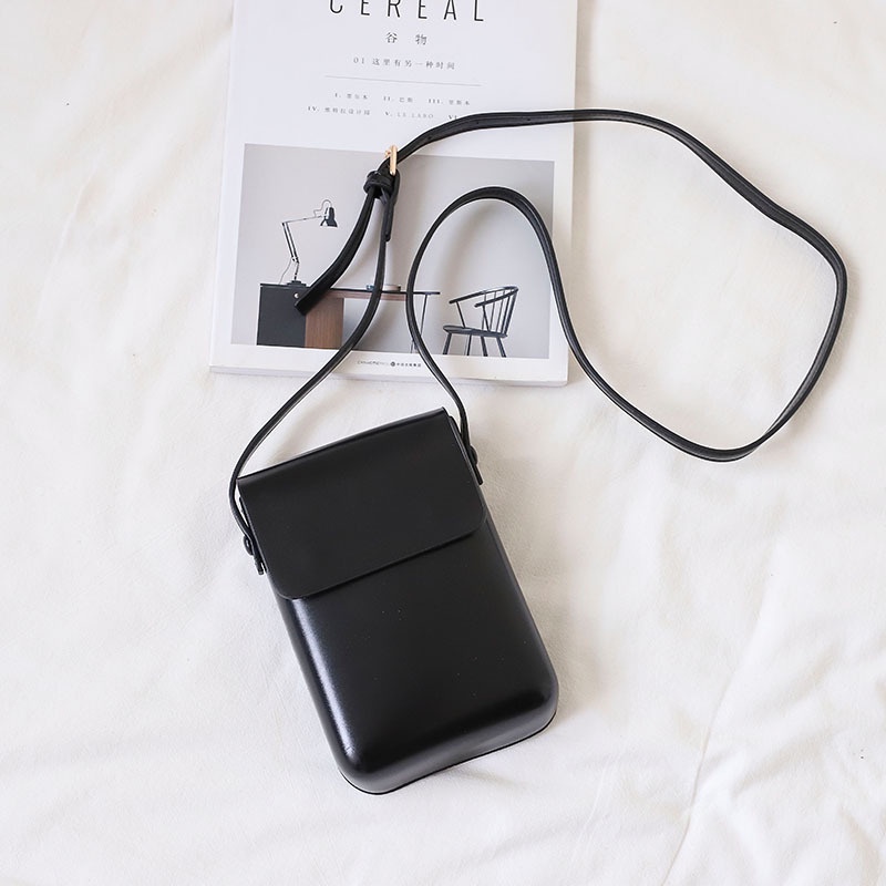 Túi da đeo chéo nam nữ phong cách cổ điển trơn bóng vintage form cứng khóa nam châm BHTT56