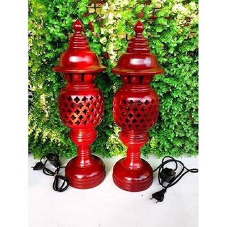 Cặp đèn thờ gỗ xà cừ ,cao 34 cm