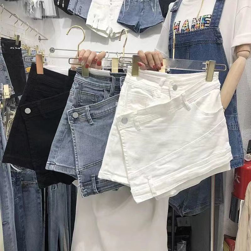 Jiashucheng Chân Váy Denim Ngắn Lưng Cao Dáng Ôm Không Đều Phong Cách Mỹ Thời Trang Mùa Hè 2022 Mới Dành Cho Bạn Nữ