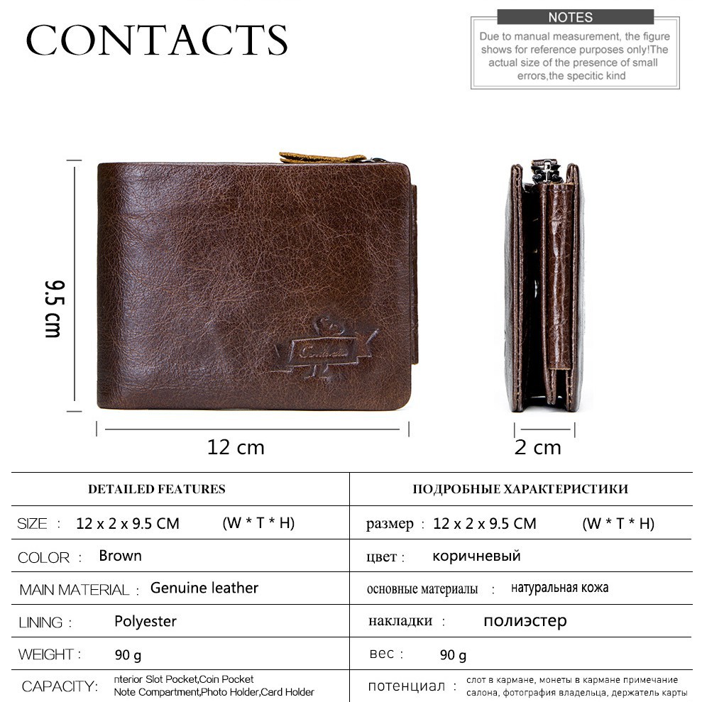 Ví CONTACT'S GMW009 da bò đựng thẻ tiền mặt phong cách lịch lãm thời trang cao cấp dành cho nam