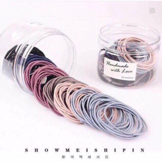 Sét 100 dây chun buộc tóc kèm hộp đựng