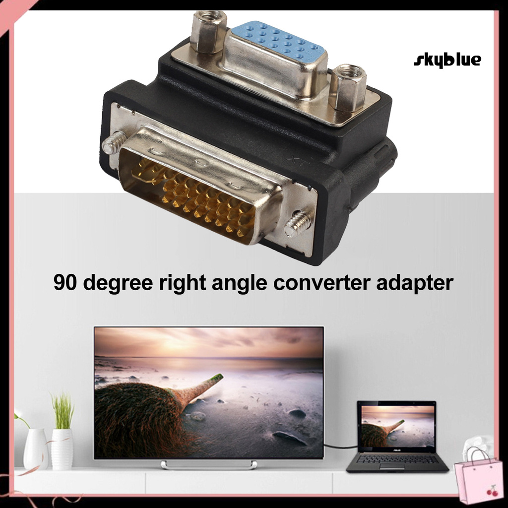 [SK]Mini 90 Degree Elbow Right Angle DVI-I 24+5 Male to VGA 15 Pin Female HDMI-compatible Convertor Adapter for Monitor Laptop TV