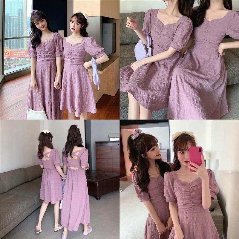 Đầm tiểu thư ullzzang hàn quốc hở lưng 2 màu trắng tím tay phồng dáng ngắn dài maxi váy xinh dự tiệc trễ vai | BigBuy360 - bigbuy360.vn