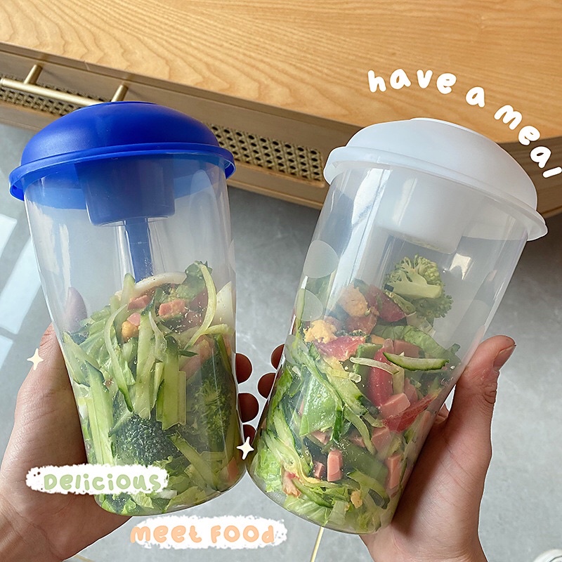 (Quà tặng) Ly đựng thức ăn, salad eatclean 800ml + nắp + thìa + ly nhỏ đựng sốt