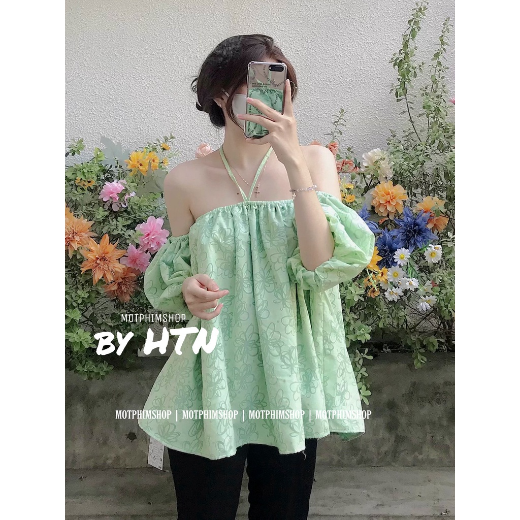 BANO TOP, Áo babydoll tay phồng bẹt vai cổ yếm