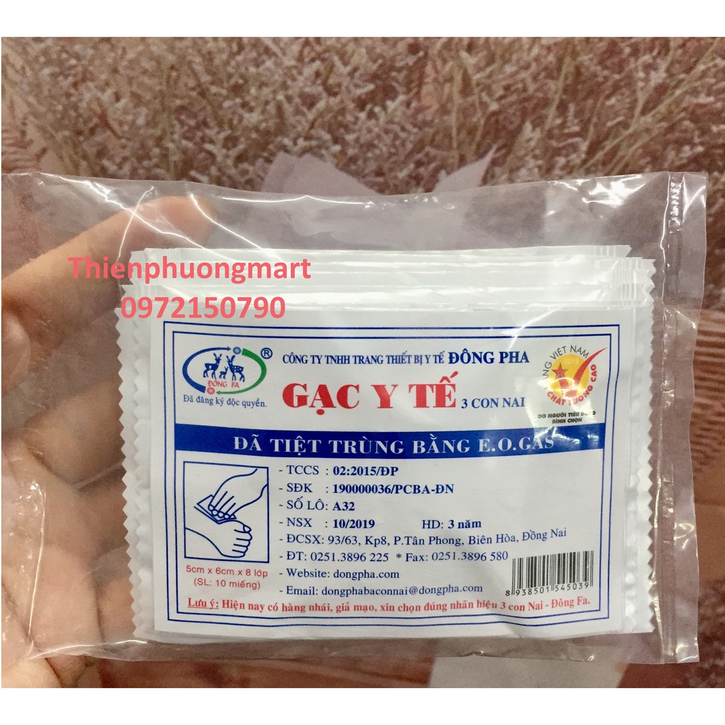 Gạc y tế Đông Pha tiệt trùng 5x6 / 8x9cm (Gói 10 miếng)