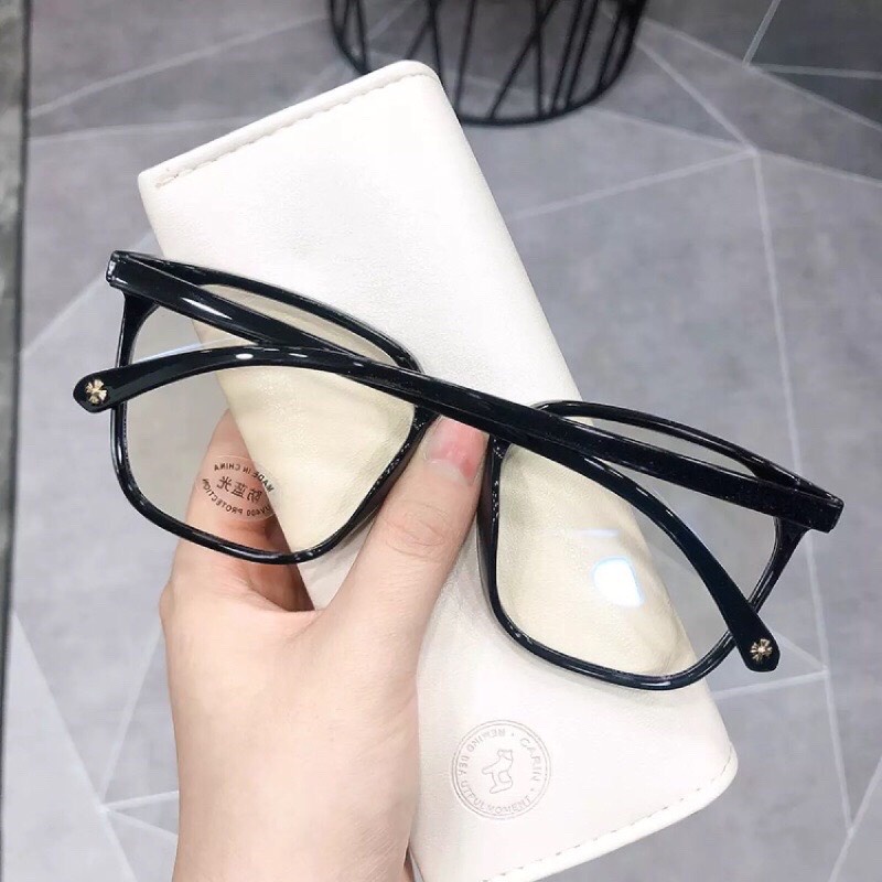 Kính cận gọng vuông mắt kính không độ chống UV phong cách Hàn Quốc thời trang nam nữ EMOJI 070