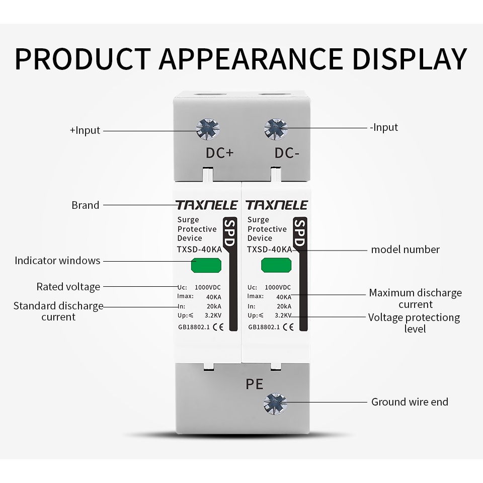 Dc Thiết Bị Bảo Vệ Điện Áp 600V 800V 1000V 2P 20KA 40KA