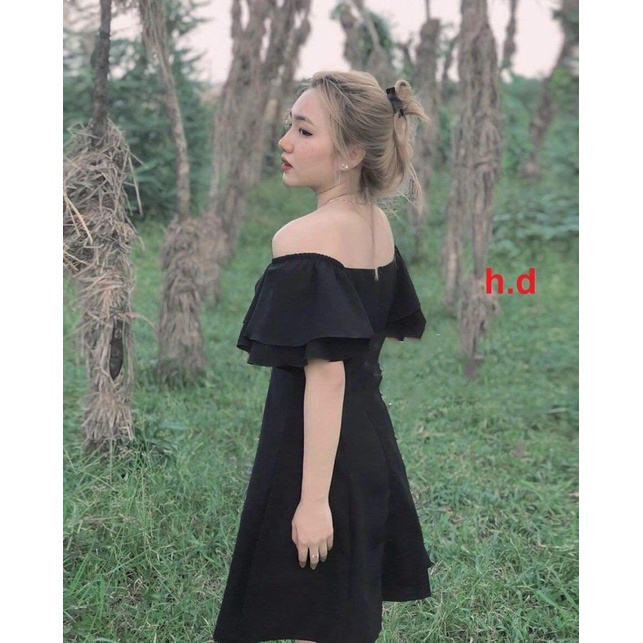 Váy babydoll tay bồng cổ vuông Đầm trễ vai tiểu thư ulzzang dáng xoè hai lớp có khóa lưng basic đen trắng vintage | WebRaoVat - webraovat.net.vn