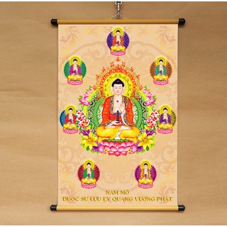 Tranh Thất Phật Dược Sư (7 vị Phật Dược Sư) 40x60cm treo tường bằng vải cao cấp dày dặn