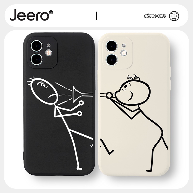 Ốp Điện Thoại JEERO cặp đôi hoạt hình dễ thương đẹp ngộ nghĩnh đen hài hước cho iPhone 13 12 11 Pro Max SE 2020 X XR XS 8 7 ip 6S 6 Plus kute HFF613
