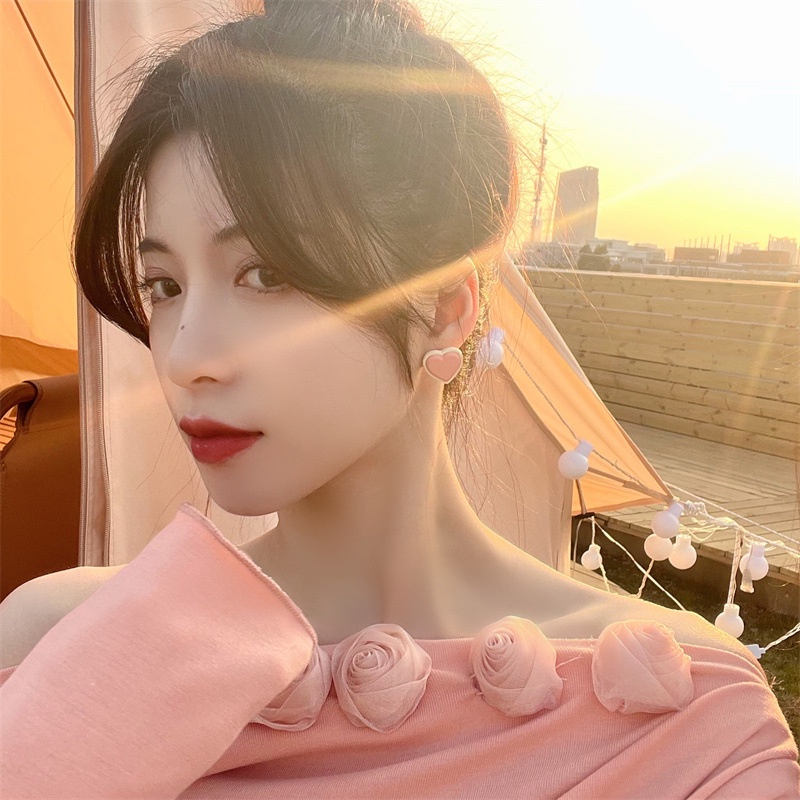 Bông Tai Mạ Bạc 925 Hình Trái Tim Phong Cách Hàn Quốc Độc Đáo F870