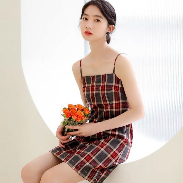 Váy 2 Dây Caro LSEOUL V1021 Ngọt Ngào Nữ Tính