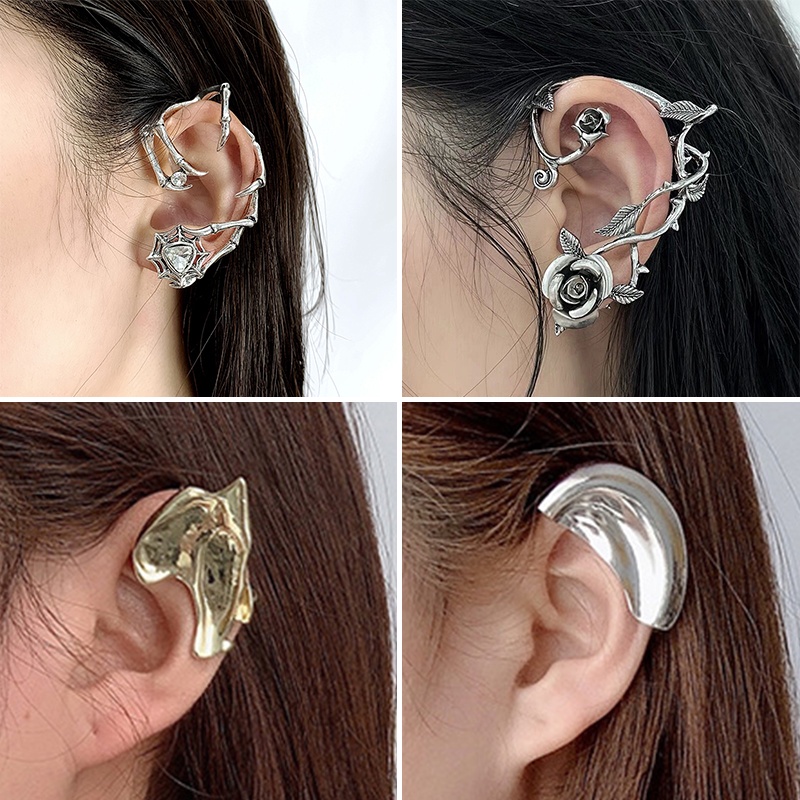 Khuyên tai dạng kẹp hình nhện đính đá phong cách punk độc đáo cá tính