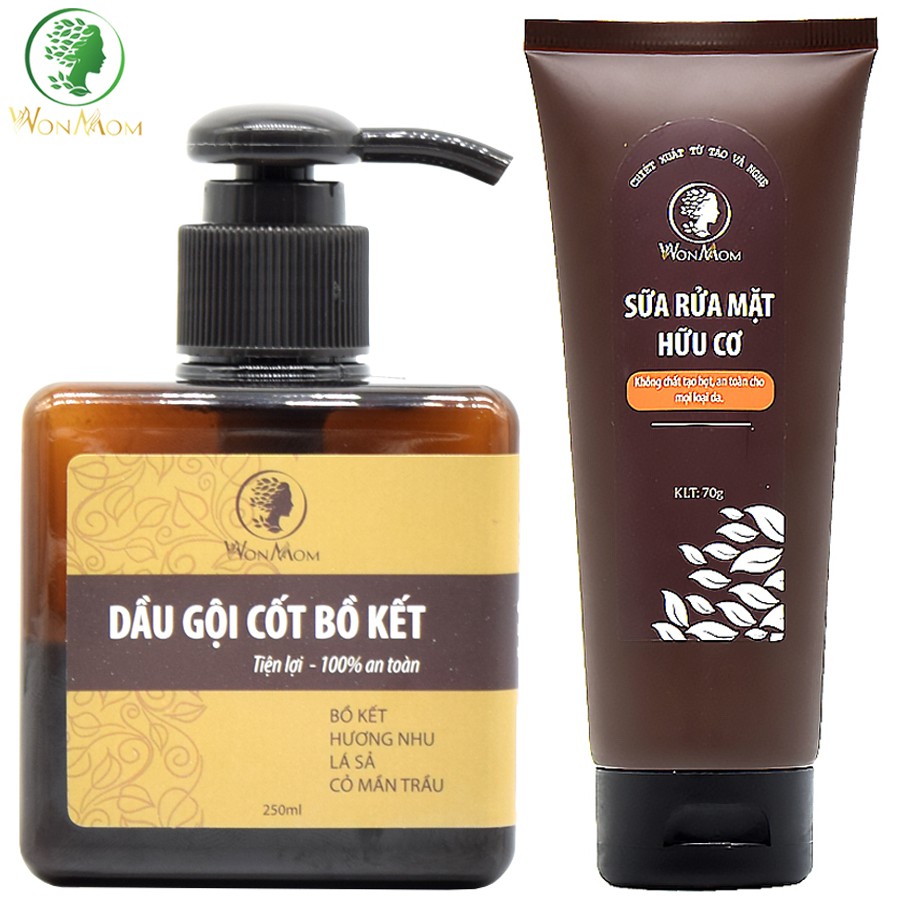 Bộ da đẹp tóc đen, nuôi dưỡng da đẹp, tóc xinh Wonmom ( 1 sữa rửa mặt + 1 dầu gội cốt bồ kết )