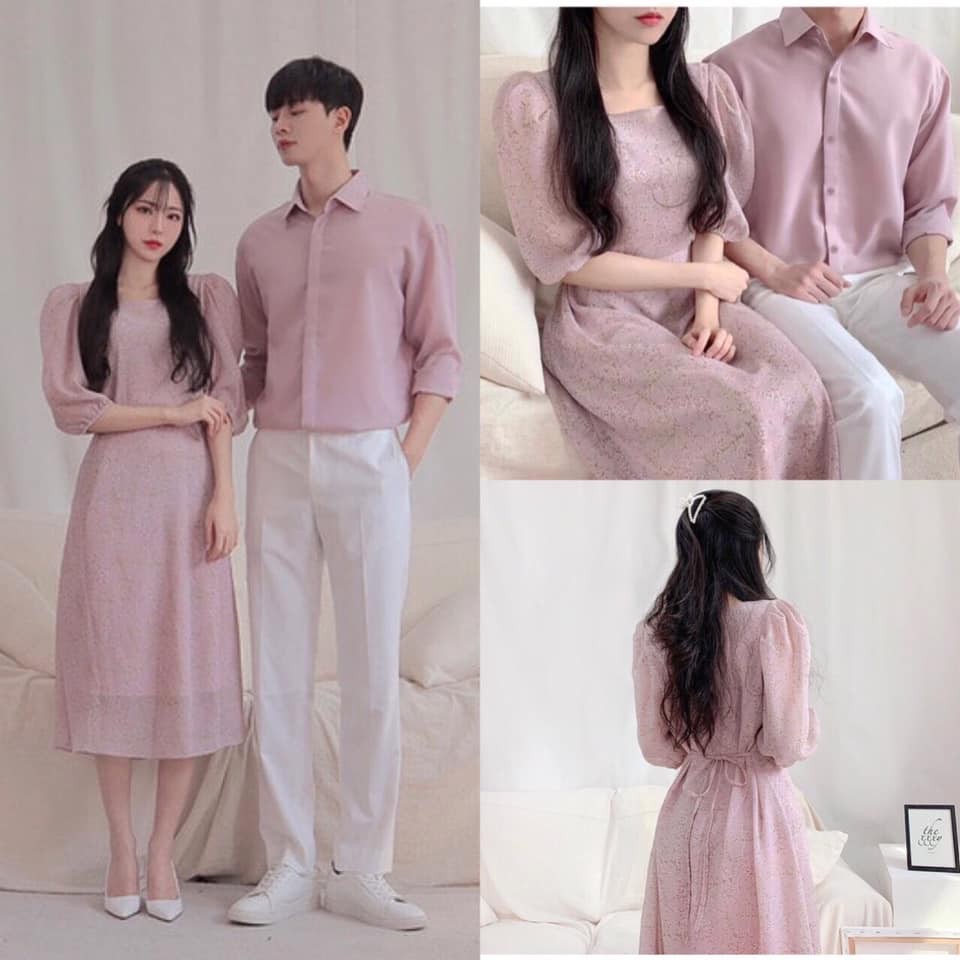 Set váy áo sơ mi đôi 🎀FREESHIP🎀 set đôi đầm nữ sơ mi nam dài tay Hàn Quốc du lịch chụp cưới YAME Couple