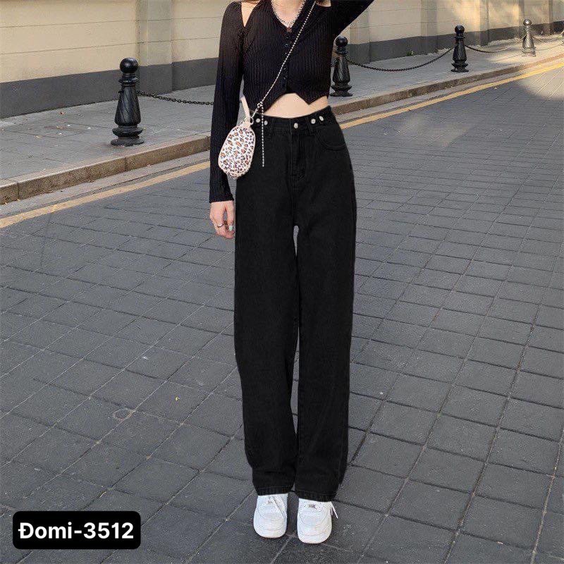 Quần suông ống rộng, quần baggy jean nữ Lê Huy Fashion màu xanh nhạt cạp điều chỉnh nút gài eo Ulzzang MS 3392