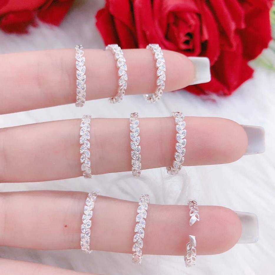 Nhẫn nữ bạc Aura đẹp kIểu lá hở nhỏ xinh đính đá-AURASILVER-N14