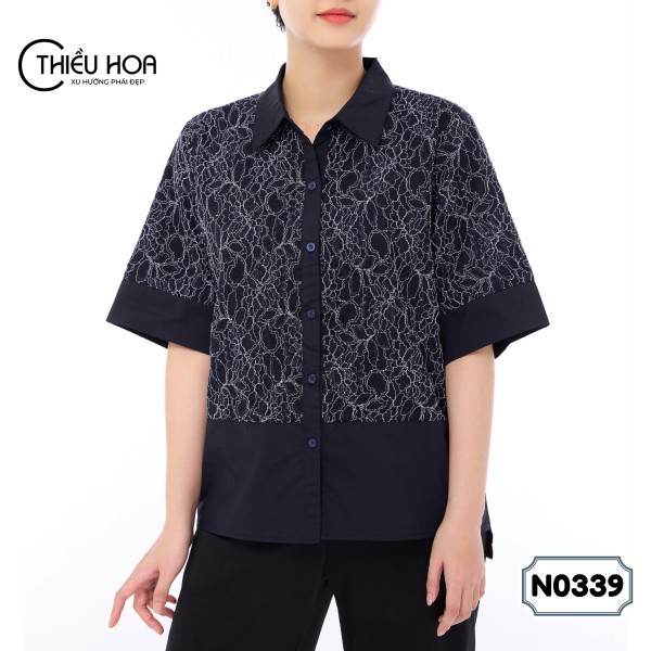 Áo Trung Niên Kate Phối Ren Thiều Hoa N0339