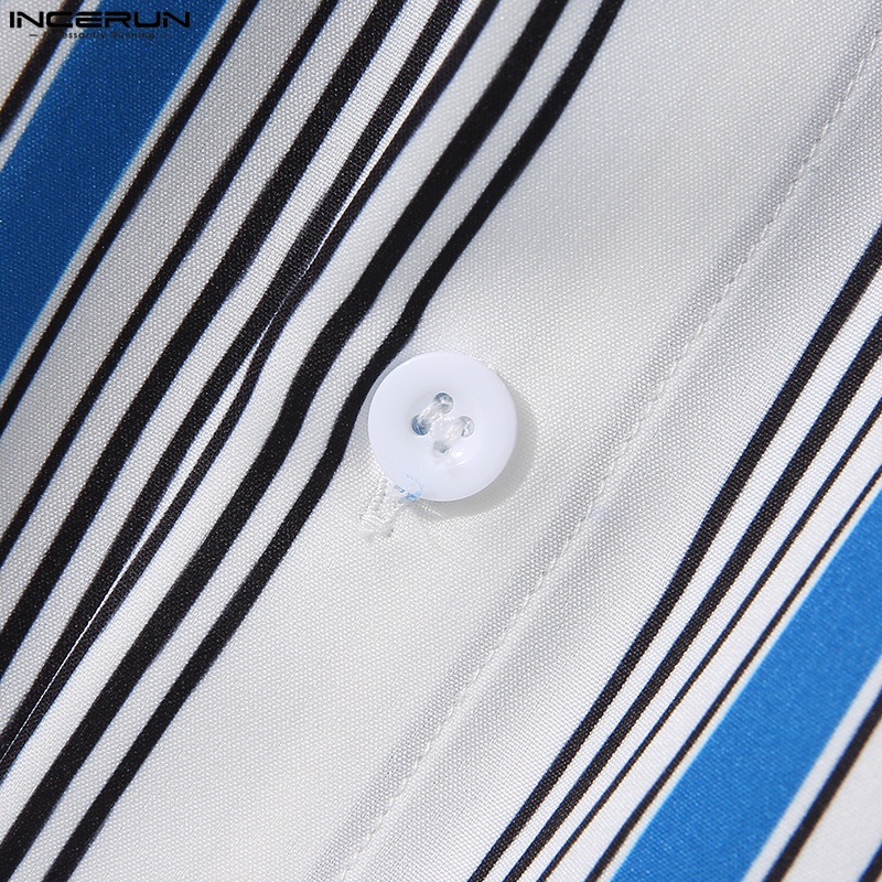 Áo sơ mi INCERUN tay dài dáng ngắn họa tiết kẻ sọc thời trang màu hè cho nam