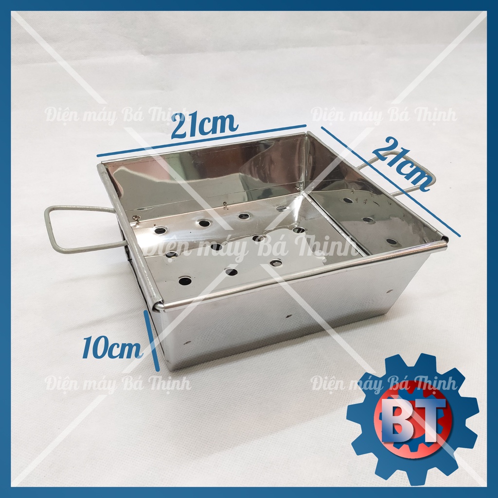 Khay nướng / bếp nướng than hoa Inox + vỉ nướng ( 21x21x10 cm)