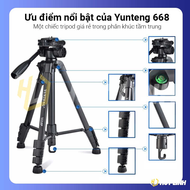 [Mã 252ELSALE hoàn 7% đơn 300K] Chân máy Yunteng VCT-668 cho điện thoại và máy ảnh