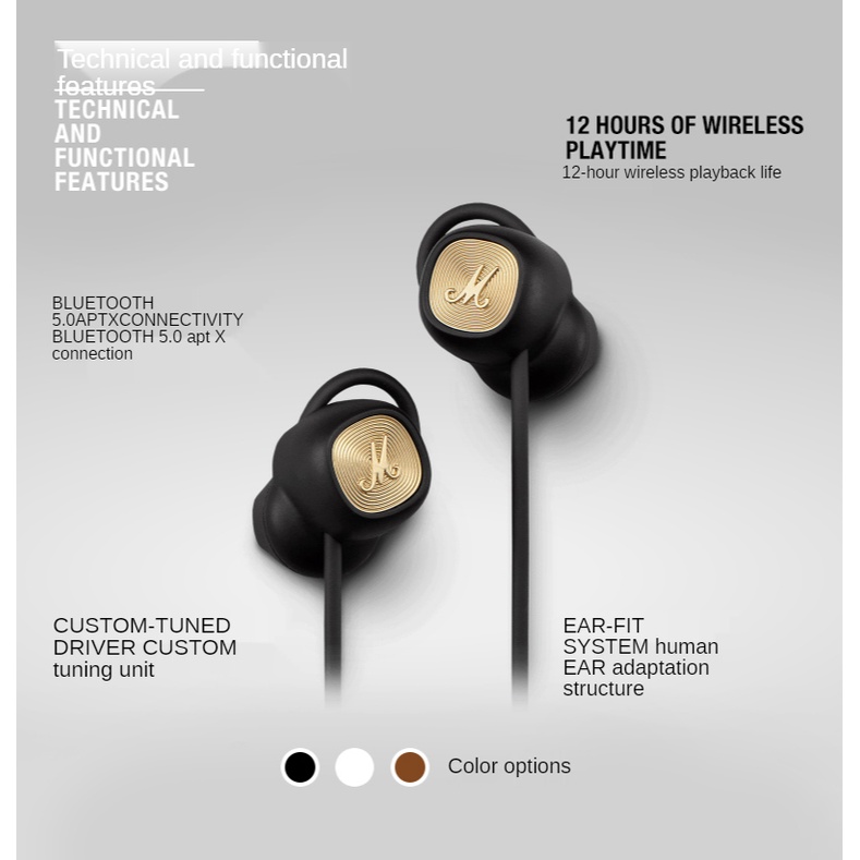 Tai Nghe Nhét Tai Marshall Minor II Kết Nối Bluetooth Không Dây Âm Thanh HIFI Có Micro Chất Lượng Cao