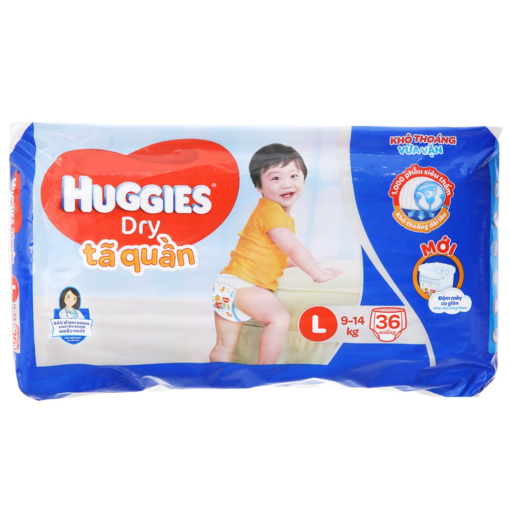 [CHÍNH HÃNG] Bỉm - Tã Quần Huggies Dry Size L36 (Cho Bé 9-14kg)