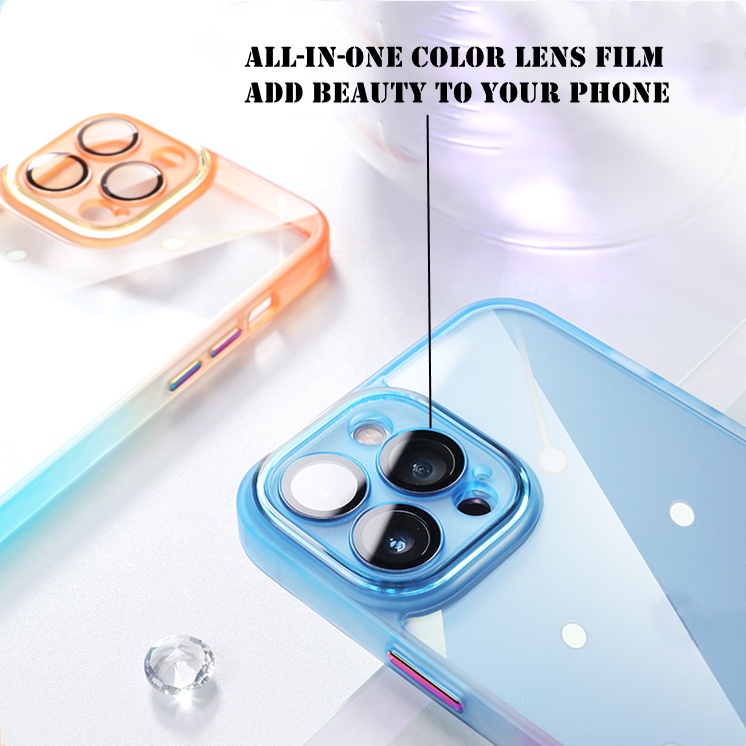 Ốp Điện Thoại Acrylic Màu Gradient Sang Trọng Có Kính Cường Lực Bảo Vệ Camera Cho iPhone 13 Pro max 12 Pro max 11 Pro max
