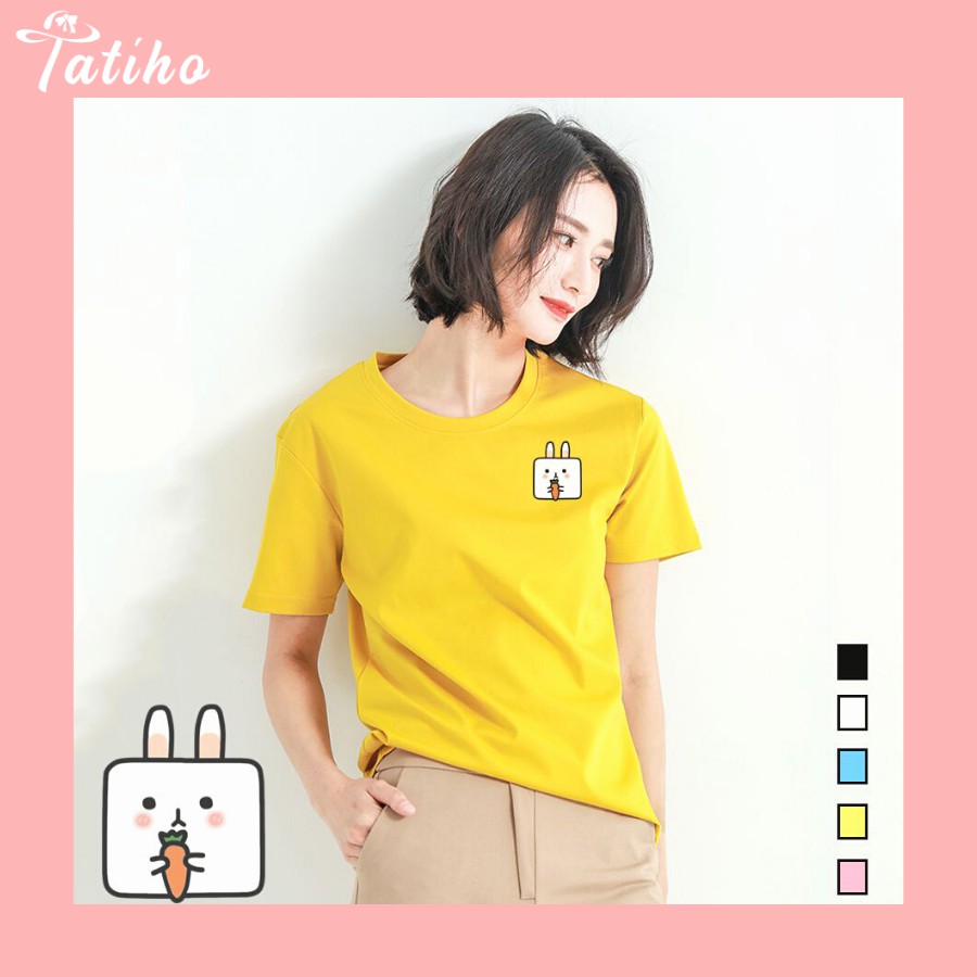 [Hàng Xịn, Gía Tốt] Áo Phông Thun Nữ Tay Ngắn Icon Họa Tiết Thỏ Hàn Quốc - Unisex - Cotton - Mã AT025