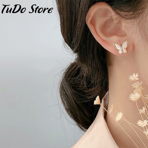 Khuyên tai, bông tai nữ Hàn quốc mạ bạc 925 hình bướm phong cách thời thượng HT13