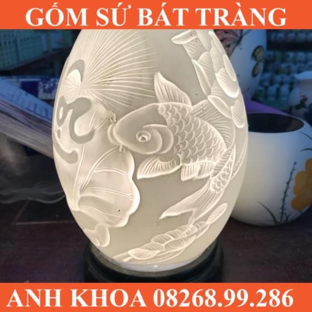 Đèn xông tinh dầu khắc dùng thờ cúng cao 21cm - Gốm sứ Bát Tràng Anh Khoa