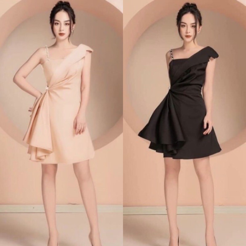 Đầm  Xoè Dự Tiệc Chéo Vai Đính Hạt Chuỗi 4 Màu Sang Trọng Zenna 🌸 Ảnh + video thật 🌸 | BigBuy360 - bigbuy360.vn