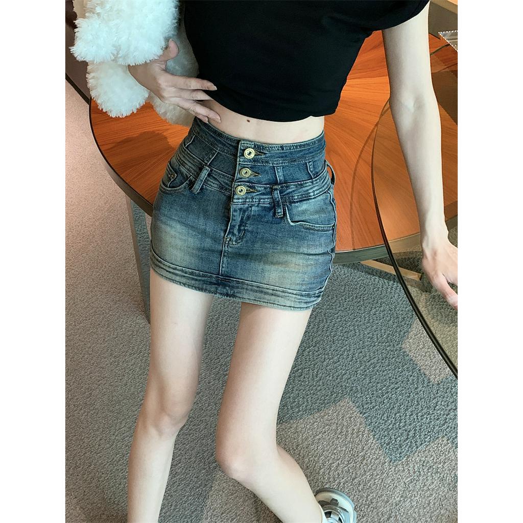 qkoole  Chân váy jean Lưng Cao Phong Cách Retro Cho Nữ