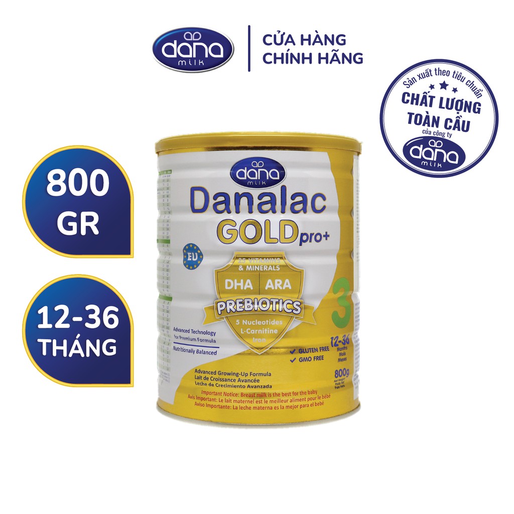 Sữa bột DANALAC GOLD pro+ 3 - Hộp 800g