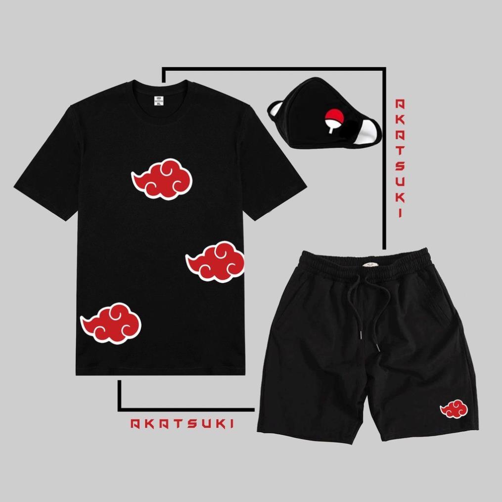 BST Combo Áo thun Akatsuki NAruto Itachi + quấn Short + KT Uchiha HOT đẹp