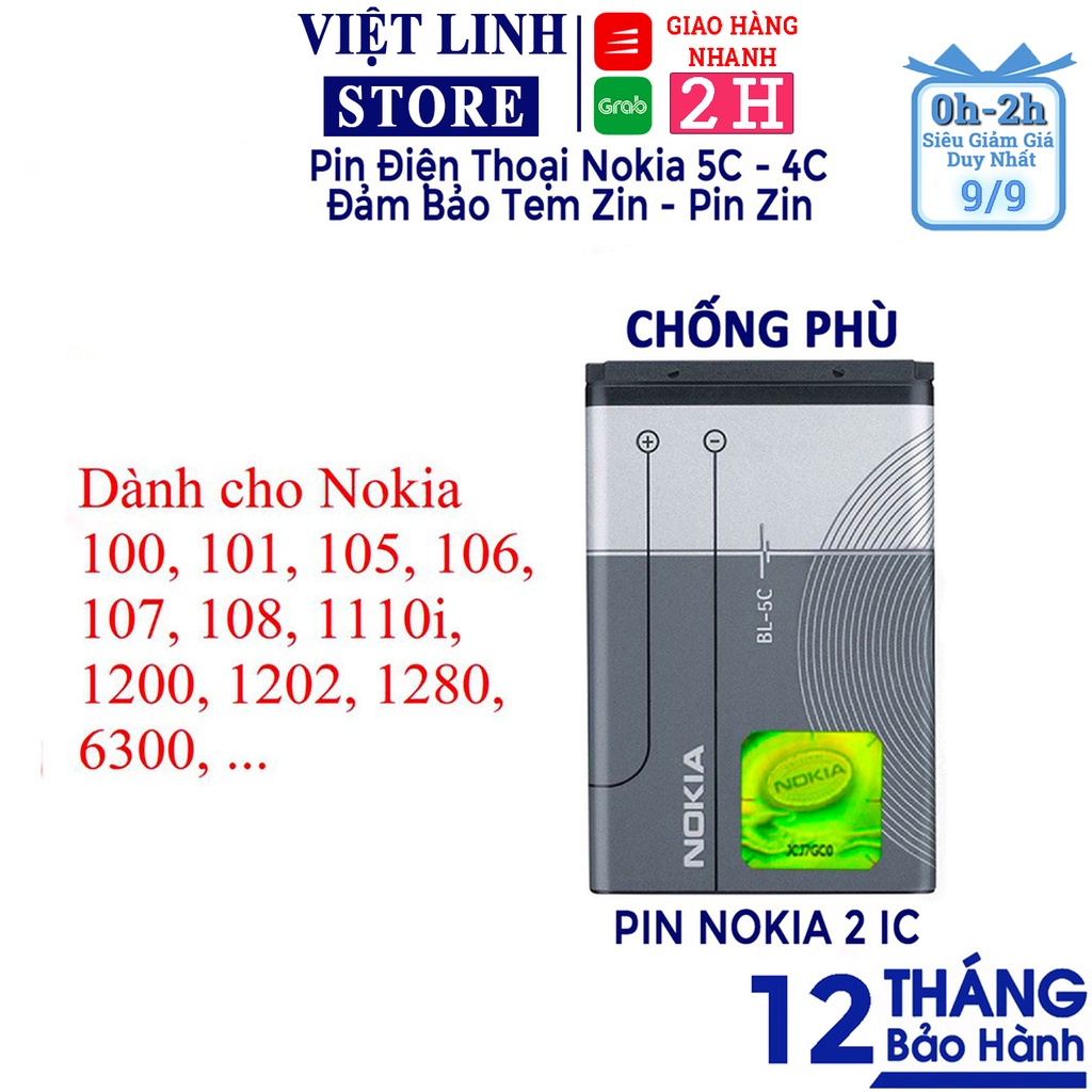 Pin nokia 5c, pin 4c nokia zin, hàng 2 ic chống phù, bảo hành 12 tháng - Việt Linh Store