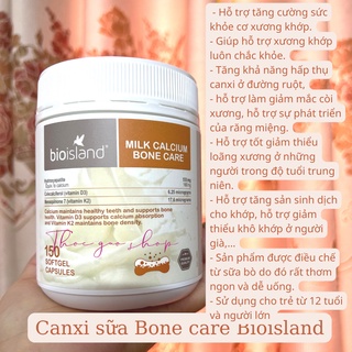 Viên uống bổ sung Canxi Bioisland Milk Calcium Bone Care 150v Úc