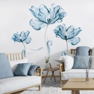 Blue Flower Dán tường sáng tạo Hình nền phòng ngủ ấm áp Tường trang trí đầu giường Phòng khách tự dán Hình nền TV