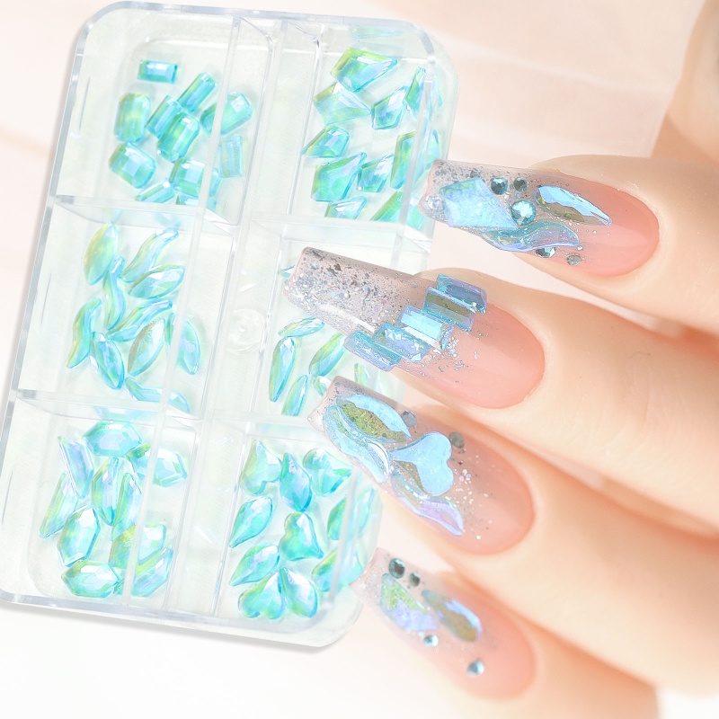 Hộp Đá Pha Lê AB 6 Ngăn 3D Lấp Lánh Trang Trí Móng Tay Sau Lưng