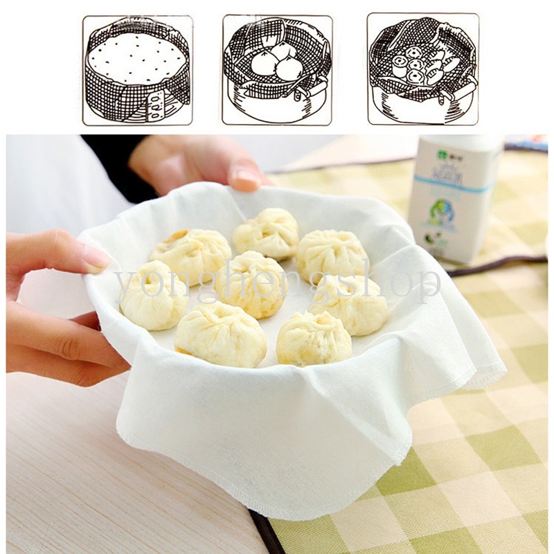 Tấm Vải Cotton Hình Vuông Chống Dính Lót Nồi Hấp Bánh Bao