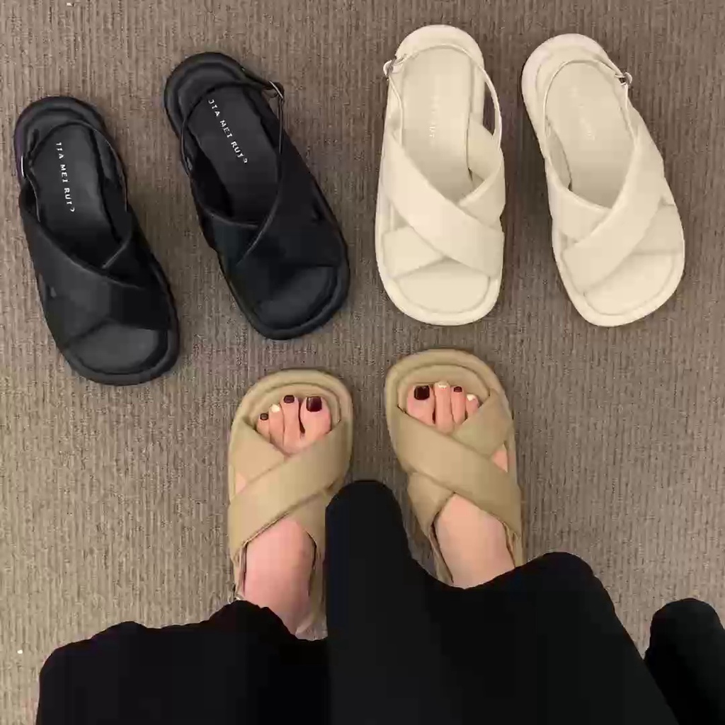 ☾Giày Sandal Mềm Đế Bằng Phong Cách Hàn Quốc Thời Trang Mùa Hè 2022 Cho Nữ