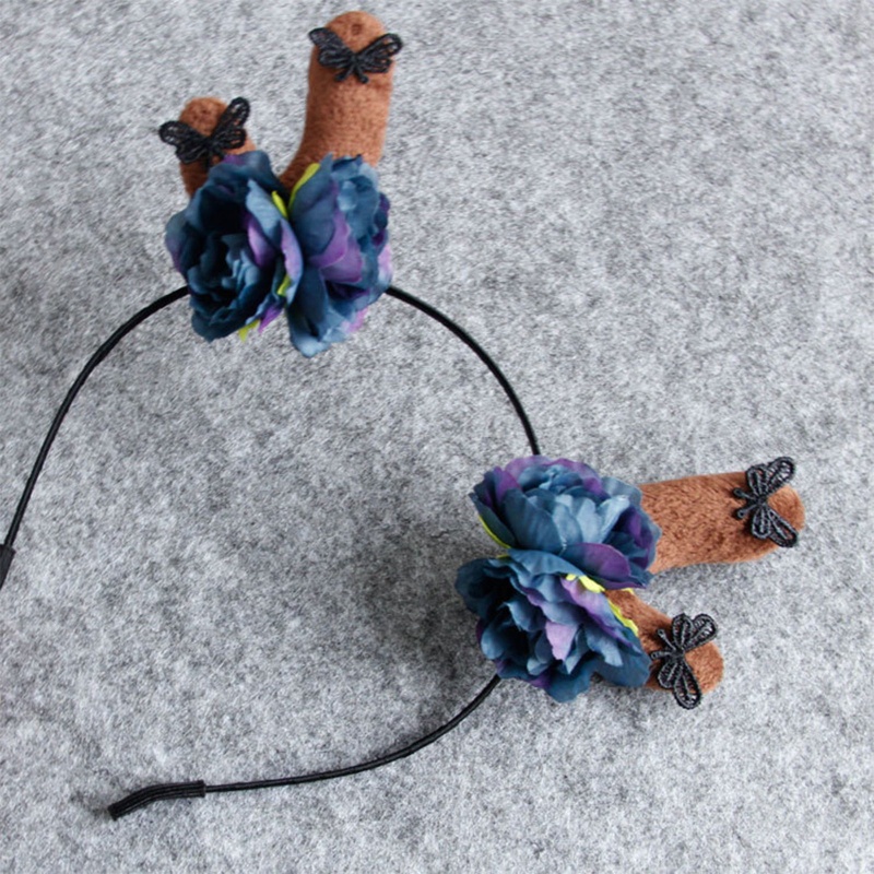 Băng Đô Cài Tóc Hình Sừng Hươu Đính Hoa Hoạt Hình Cho Bé Gái