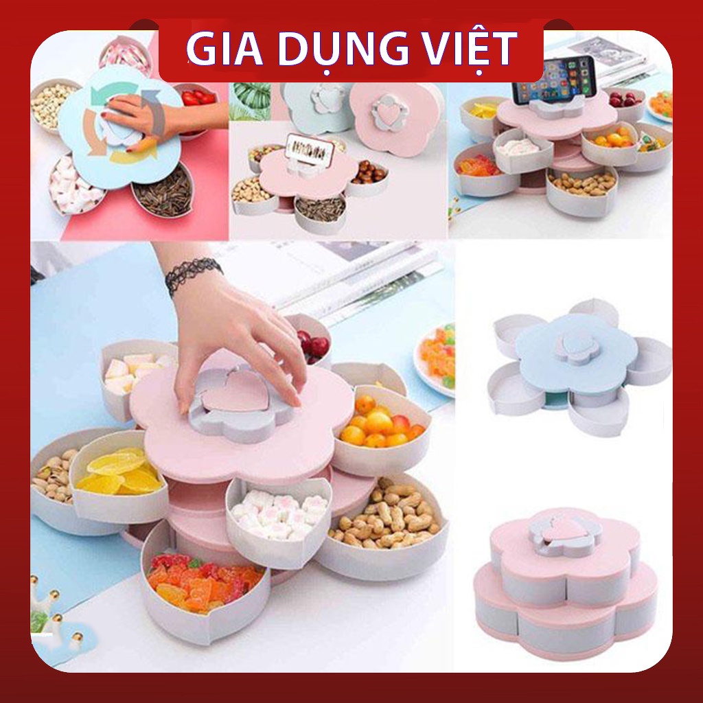 Khay Mứt Tết Đựng Bánh Kẹo Xoay Hình Cánh Hoa Sen Cao Cấp, Khay Mứt Kèm Khe Đỡ Điện Thoại