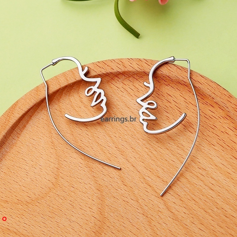 Brincos Rostos Arte Abstrata Minimalista Brincos Oco Oscila Moda Feminina Acess Rios / Abstrato Rosto Da Arte Brincos Minimalista Estilo De Ouro Cor Prata Oco Brincos Pendurados Mulheres Acessórios Da Moda