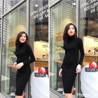 Đầm body tay dài cổ lọ