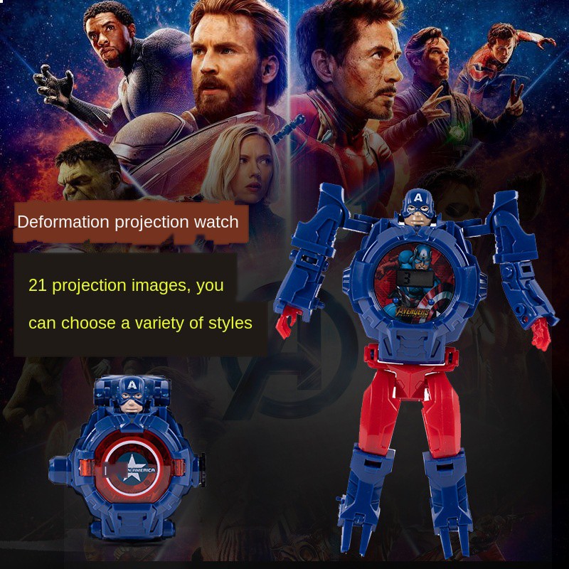 Đồng Hồ Robot Biến Hình Siêu Anh Hùng Avengers - có đèn chiếu hình nhân vật