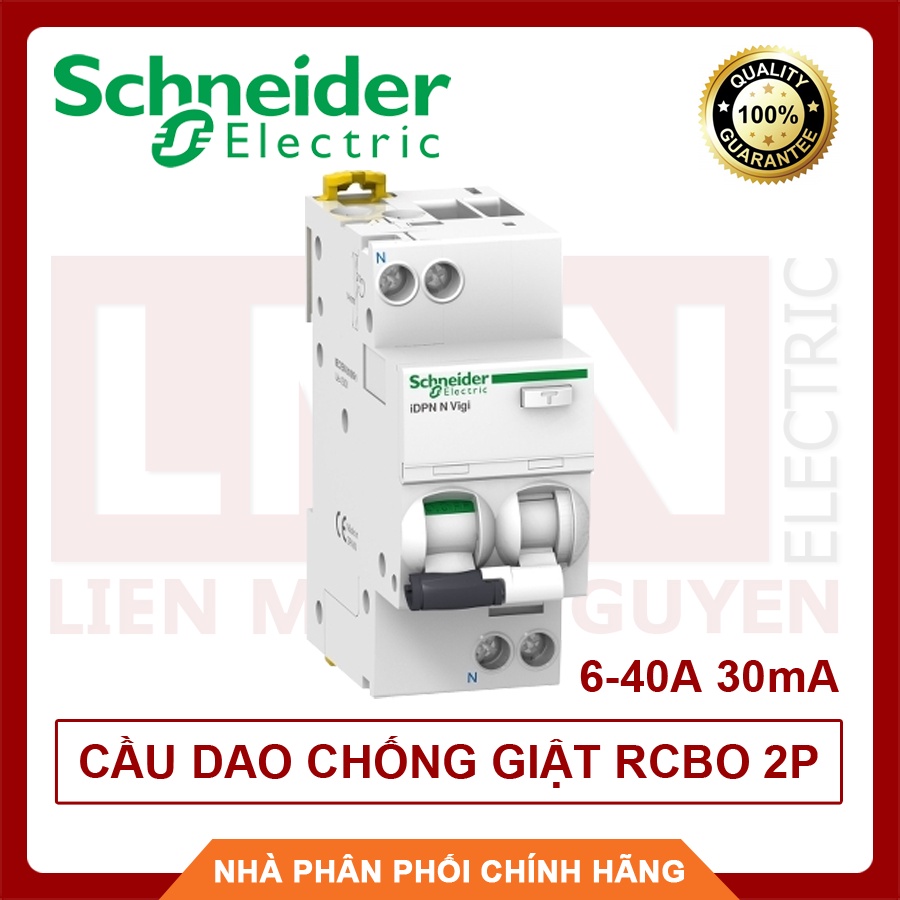 SCHNEIDER Cầu Dao Chống Giật RCBO 2 Pha 2 Cực 6A ~40A 30mA - Xuất xứ Tây Ban Nha - Hàng Chất Lượng Cao- BH 12 Tháng