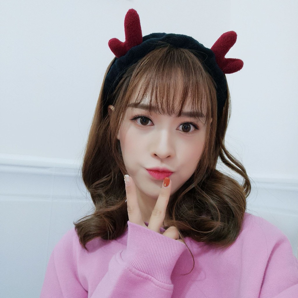 Băng đô chất vải mềm co giãn phối sừng hươu trơn màu phong cách Hàn Quốc thời trang Giáng sinh cho nữ